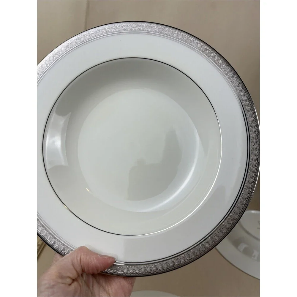 4pc Mikasa Palatial Platinum‎ Rimmed Soup/Cereal Bowl L3235 8.5